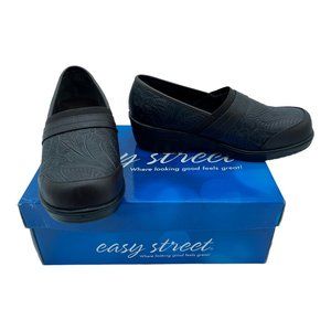 Easy Street Womens Origin Clogs Shoes Brown Leather Floral Slip On 8.5M New